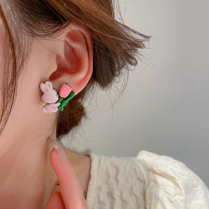 Sier Needle Rabbit Flower Fresh Cute And Rings