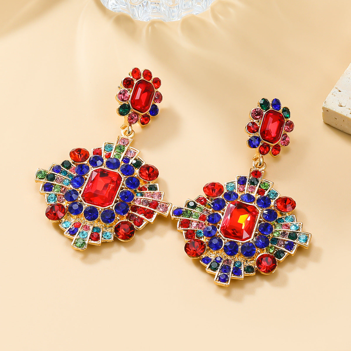 Women's Trendy Colorful Crystals Exaggerated Geometric Full Earrings