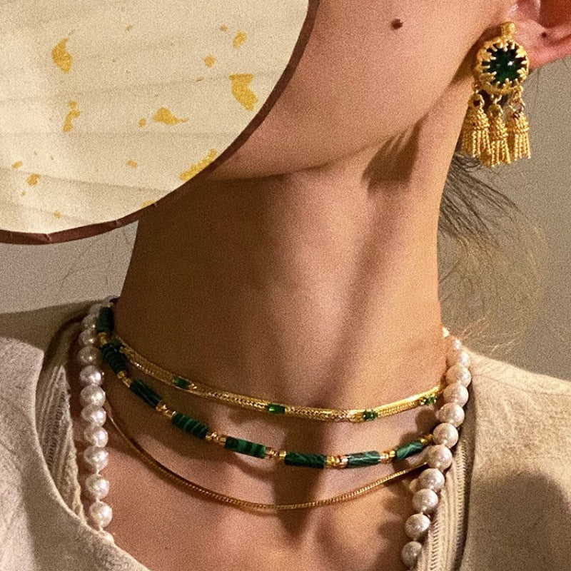 Women's Niche Twin Exquisite Gold-plated Inlaid Gemstone Fashion Retro Distressed Necklaces