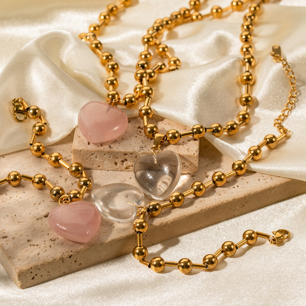 Transparent Glass Crystal Gold Heart Round Necklaces