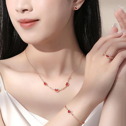 Women's Sterling Sier Red Agate Clavicle Chain Necklaces