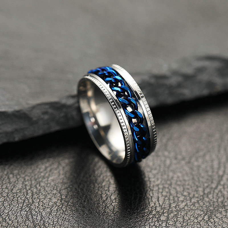 Men's Steel Ornament Pressure Pattern Rotatable Chain Open Wine Rings