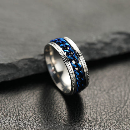 Men's Steel Ornament Pressure Pattern Rotatable Chain Open Wine Rings
