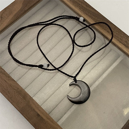 Couple Dark Sier Diamond Star Moon Braid Necklaces