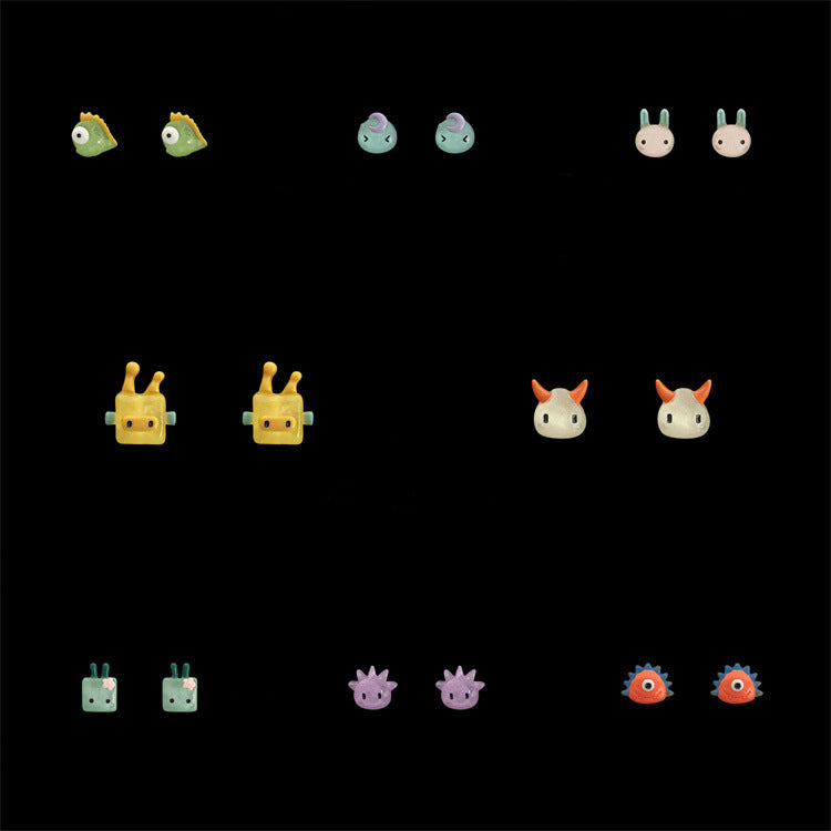 Funny Cartoon Animal Resin Personalized Fun Little Monster Niche Earrings