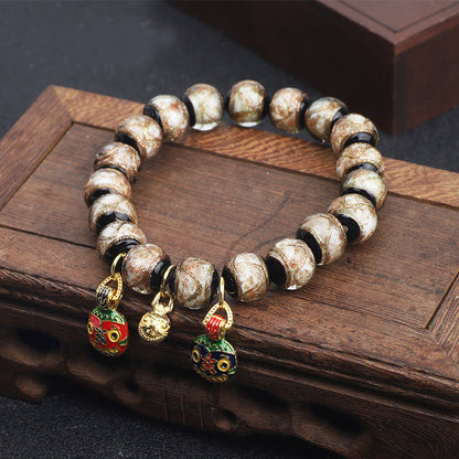Women's & Men's & Fragrant Gray Glazed Colorful Swallowing Gold Bracelets