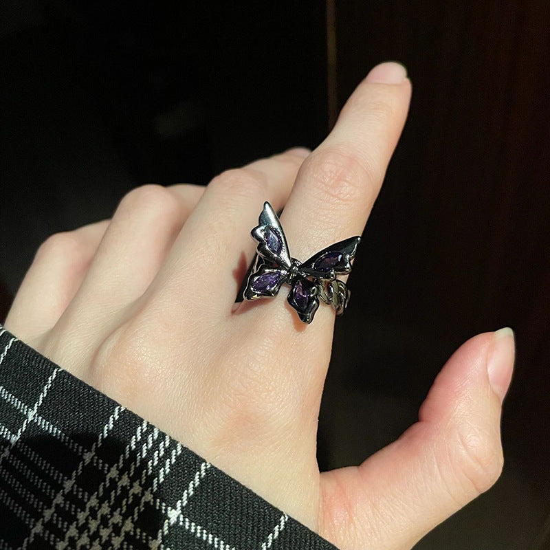 Style Butterfly Rhinestone Zircon High-grade Punk Retro Personality Rings