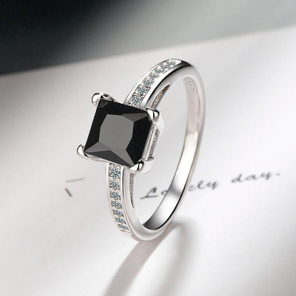 Comfortable Simple Square Rhinestone Zircon Princess Rings