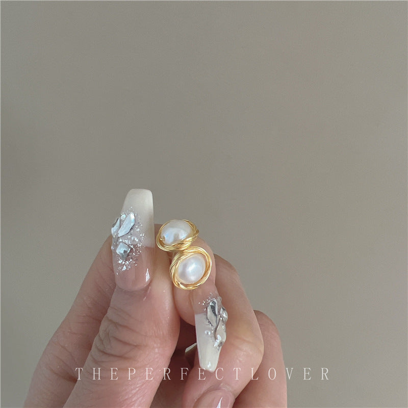 Women's Freshwater Pearl Ear Sier Pin Korean Earrings