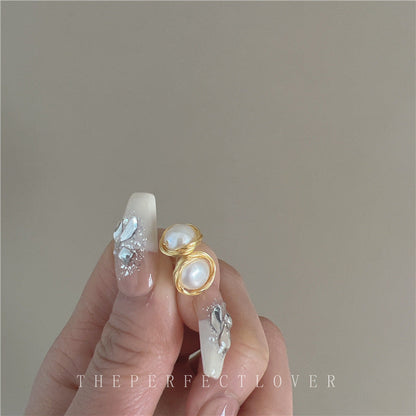 Women's Freshwater Pearl Ear Sier Pin Korean Earrings