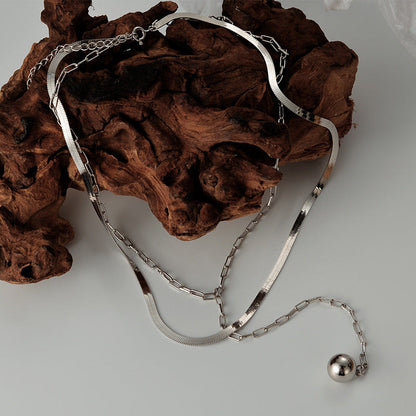 Women's Small Sier Double Layer Blade Chain Long Necklaces