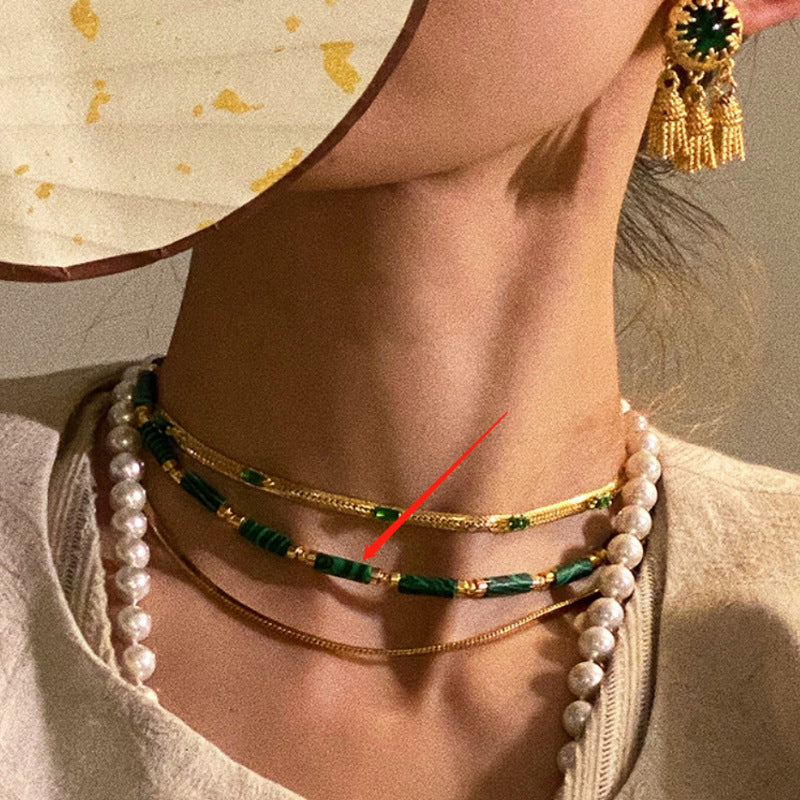 Women's Niche Twin Exquisite Gold-plated Inlaid Gemstone Fashion Retro Distressed Necklaces