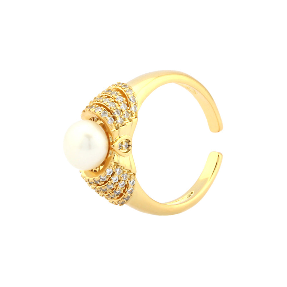 Simple Temperament Micro Inlaid Zircon Pearl Female Rings