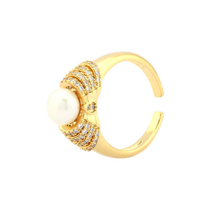 Simple Temperament Micro Inlaid Zircon Pearl Female Rings