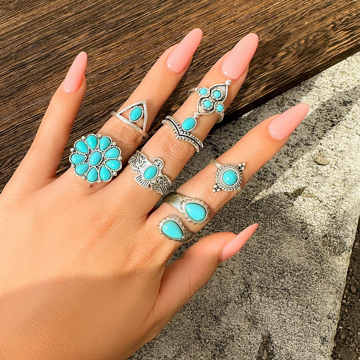 Suit Knuckle Design Vintage Totem Turquoise Rings
