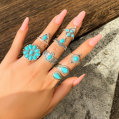 Suit Knuckle Design Vintage Totem Turquoise Rings