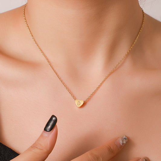 Gold Stainless Steel Heart-shaped Letter Female Titanium Necklaces