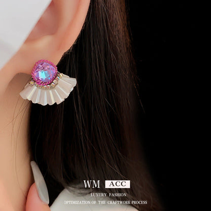 Purple Square Crystal French Elegant Fashion Earrings