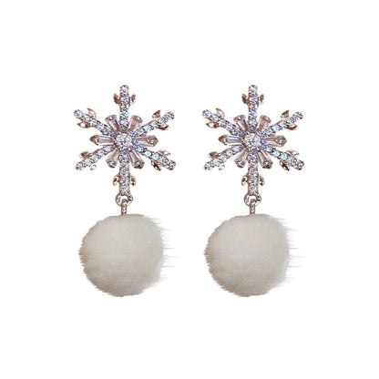 Women's Flash Snowflake Wool Ball Ear Refined Stylish And Earrings