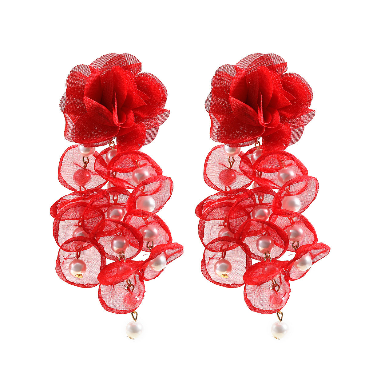 Women's Flower Exaggerated Bohemian Cloth With Pearl Earrings