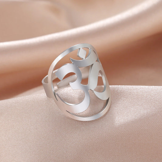Popular Stainless Steel Color Golden Hollow Logo Rings