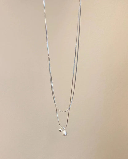 Women's Water Drop Pearl Advanced Design Sense Niche Temperament Double Necklaces