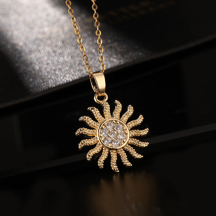 Niche Style Gold-plated Color Zircon Sunflower Necklaces