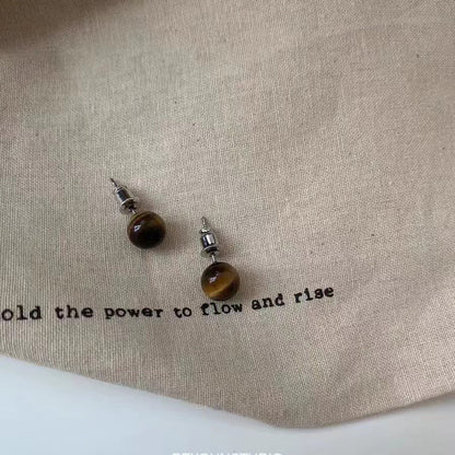 Women's Retro Minority Natural Tigereye Ball Light Earrings