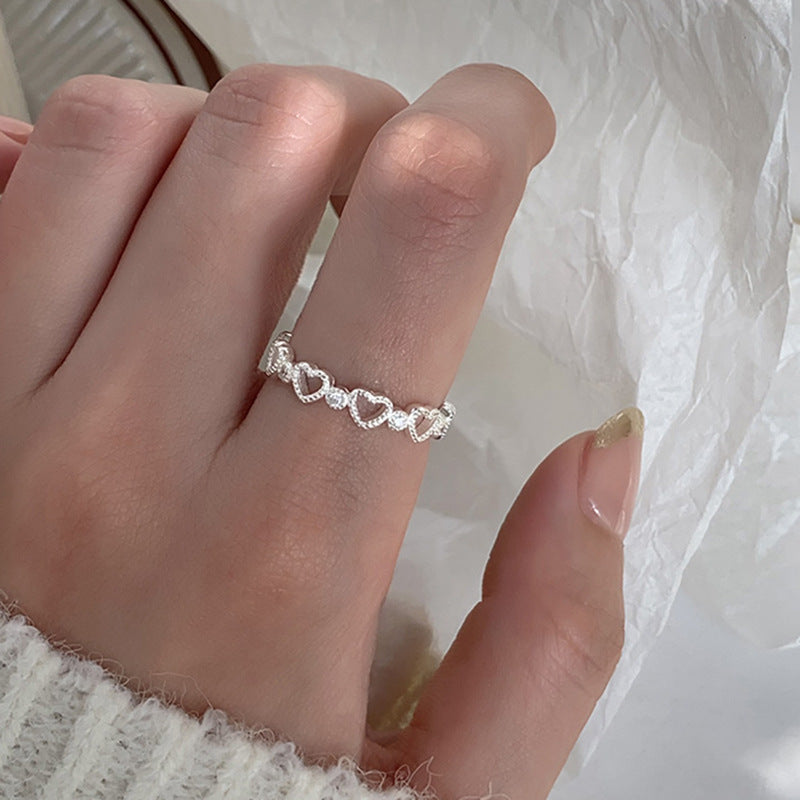 Heart Female Light Luxury Minority Design Heart-shaped Zircon Opening Rings