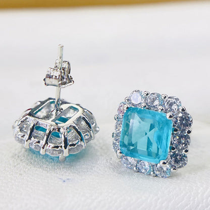 Women's Popular Colorful Crystals Sier Pin Paraiba Earrings