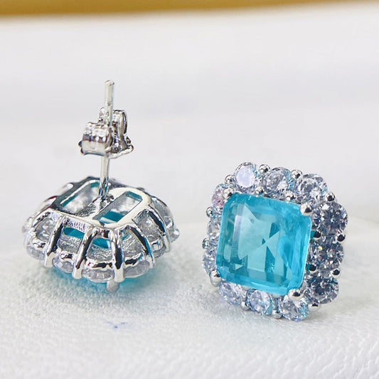 Women's Popular Colorful Crystals Sier Pin Paraiba Earrings