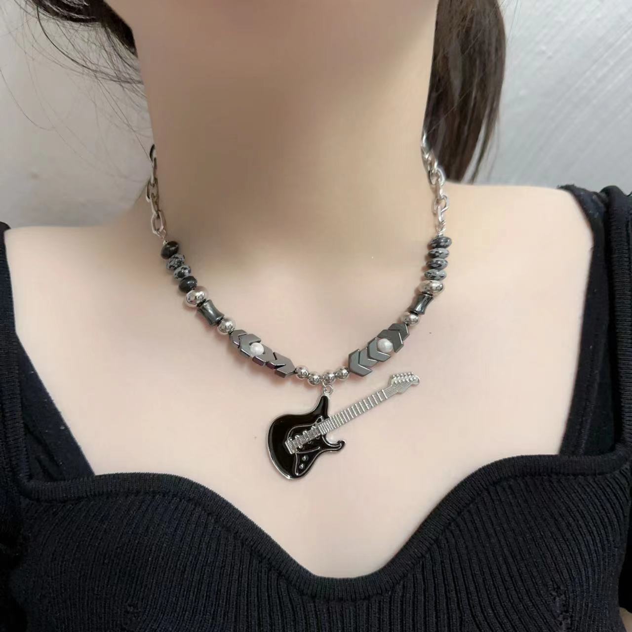Women's Flame Guitar Pendant For Niche Personality Design Sweet Cool Necklaces