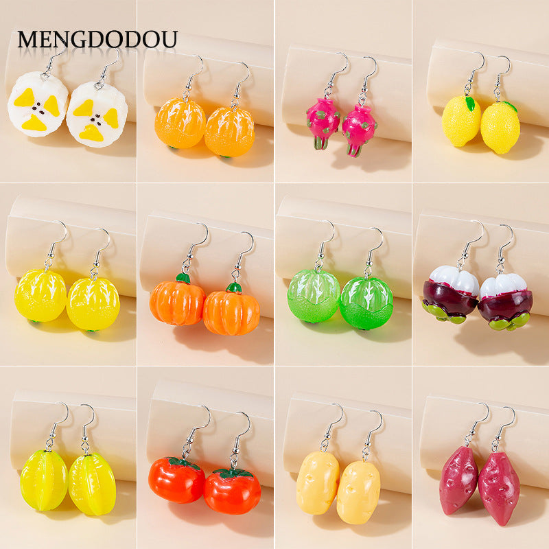 Mori Style Fruit Cartoon Mangosteen Banana Earrings