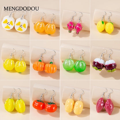 Mori Style Fruit Cartoon Mangosteen Banana Earrings
