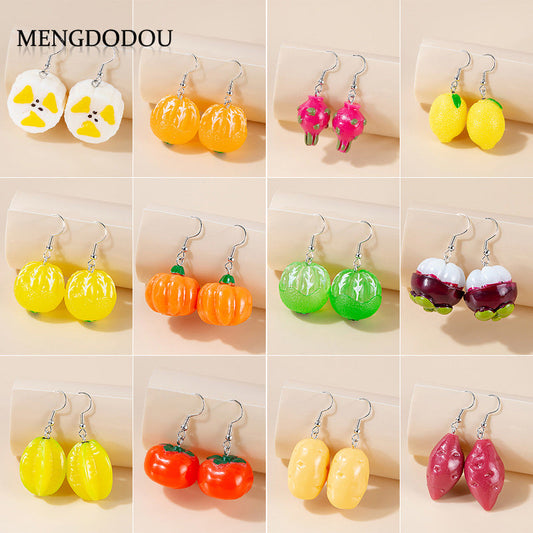Mori Style Fruit Cartoon Mangosteen Banana Earrings