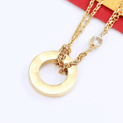 Double Big Cake Clavicle Chain Printed Necklaces