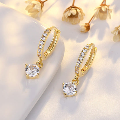 Sier Heart-shaped Ear Clip Female Fresh Refined Rhinestone Earrings
