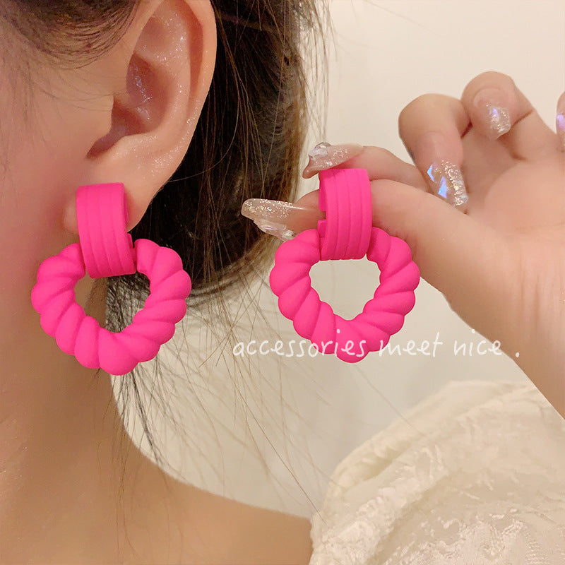 Needle Colored Series Square Round Fresh Earrings