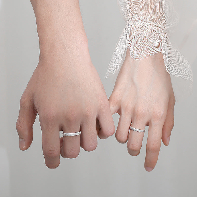 Sier Frosted Couple Niche Simple Korean Rings