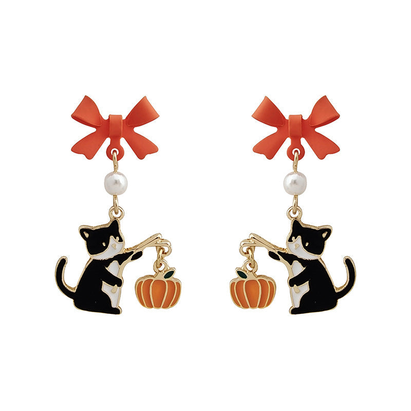 Halloween Pumpkin Lamp Ear Funny Creative Cute Earrings