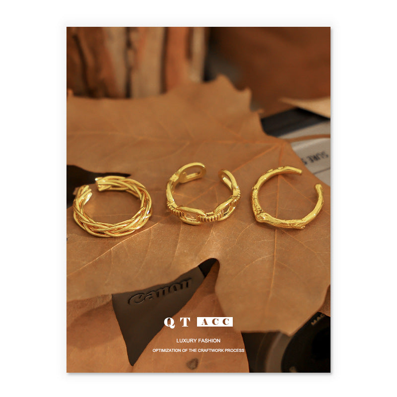 Plating Real Gold Retro Simple Lines Rings
