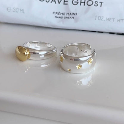 Women's Thick Gold Plated Small Balls Wide Glossy Fashion Rings