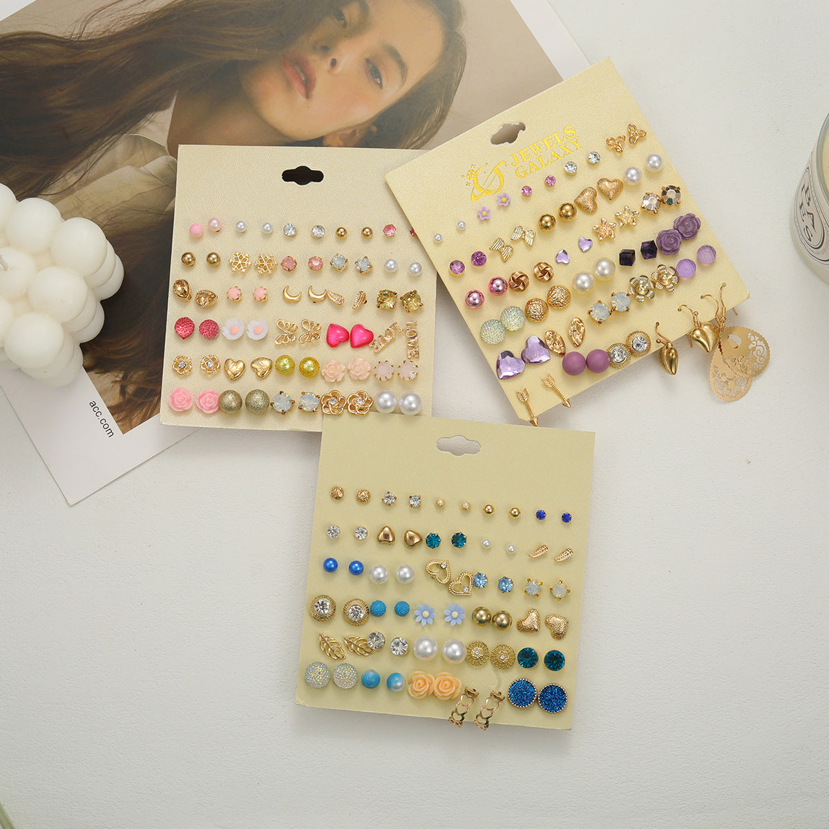 Drop-shaped Flower Inlaid Rhinestone Suit Combination Set Earrings