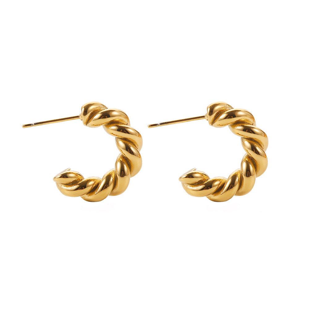 Women's Twist Spiral Gold Plated Stainless Steel Earrings