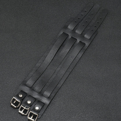 Men's Exaggerated Punk Cattle Leather Wide Real Bracelets