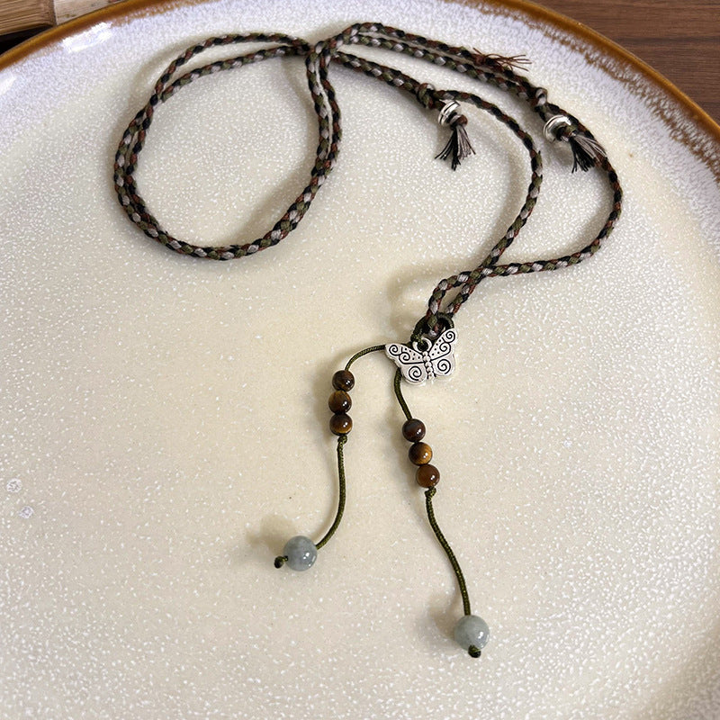 Style Pendant Antique Cord Butterfly Flower Longevity Lock Necklaces