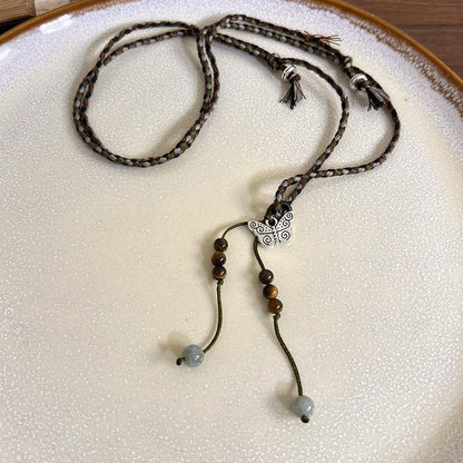 Style Pendant Antique Cord Butterfly Flower Longevity Lock Necklaces