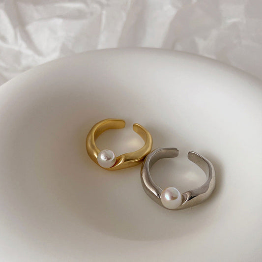 Matte Metal Open-end Pearl Female Simple Rings