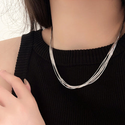 Sterling Sier Flash Tassel Snake Bone Necklaces