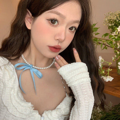 Female Dopamine Elegant Princess Bow Clavicle Necklaces